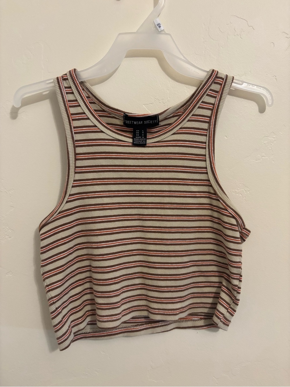 Streetwear Society Cream & Brown Striped Ribbed Crop Tank